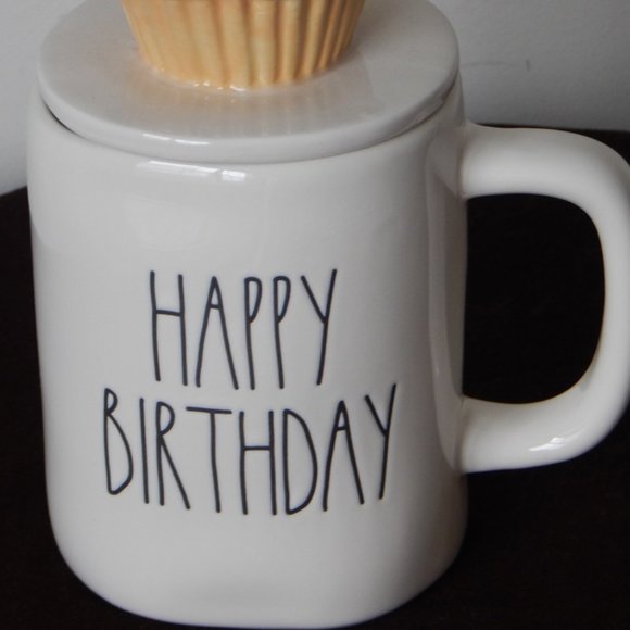 New Rae Dunn Happy Birthday Ceramic Mug with Cupcake Sprinkles Topper  VHTF - Picture 3 of 8